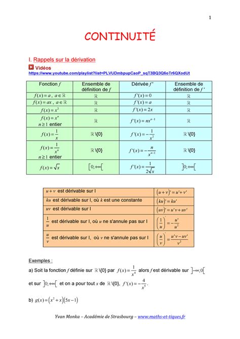 Continuite TESL Notes de cours 1 CONTINUITÉ I Rappels sur