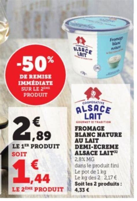 Promo Fromage Blanc Nature Au Lait Demi Ecreme Alsace Lait Mg