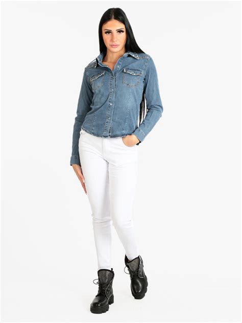 Solada Camicia Donna In Jeans Con Borchie In Offerta A Su