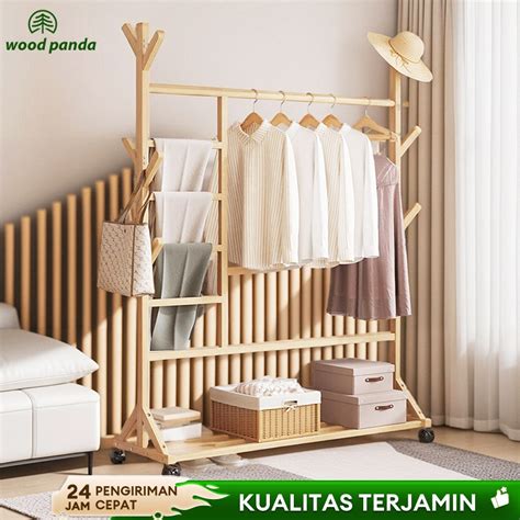 Jual Stand Hanger Gantungan Baju Kayu Gantungan Berdiri Stand Hanger