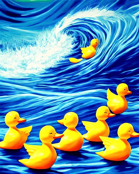 Tidal Wave Painting Hyper Realistic Cute Rubber Ducks Creative Fabrica