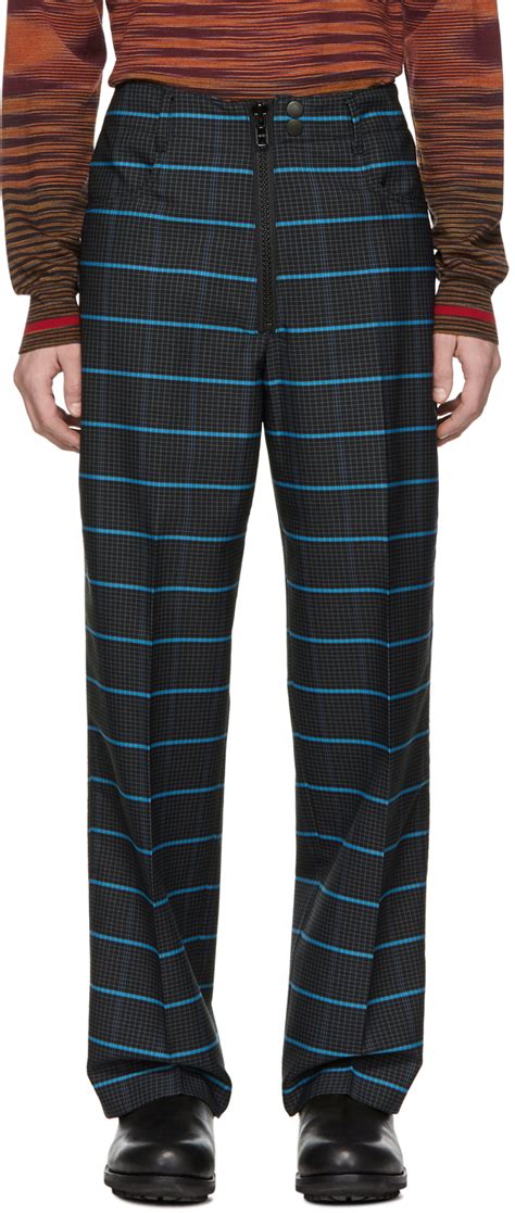 Kenzo Navy And Blue Wild Stripe Trousers Ssense Uk