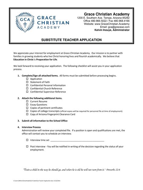 Fillable Online Gca Substitute Teacher Application Fax Email Print