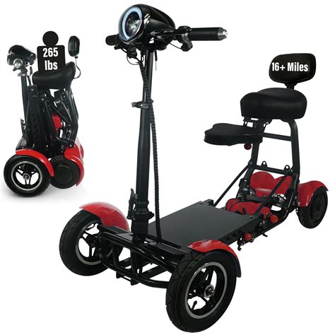 Buy Folding Mobility Scooters For Adults 4 Wheel Powered Electric Scooter With Seat Red Online