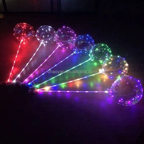 Clear Led Balloons Light Up With Sticks Transparent Round Bubble Bobo