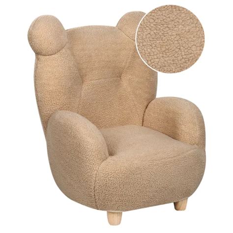 FAUTEUIL POUR ENFANT en Forme d Ours à Fourrure Synthétique Brun Clair