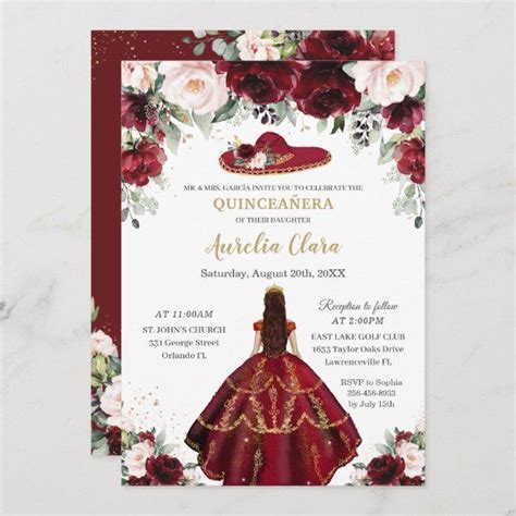 Chic Quincea Era Burgundy Blush Floral Charro Hat Invitation Artofit