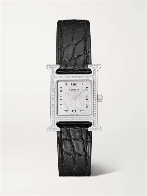 Black Heure H Mm Small Stainless Steel Alligator Diamond And Mother