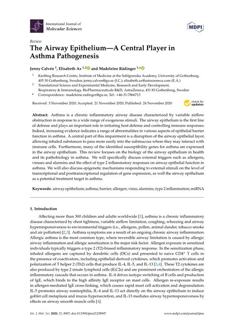 Pdf The Airway Epithelium—a Central Player In Asthma Pathogenesis