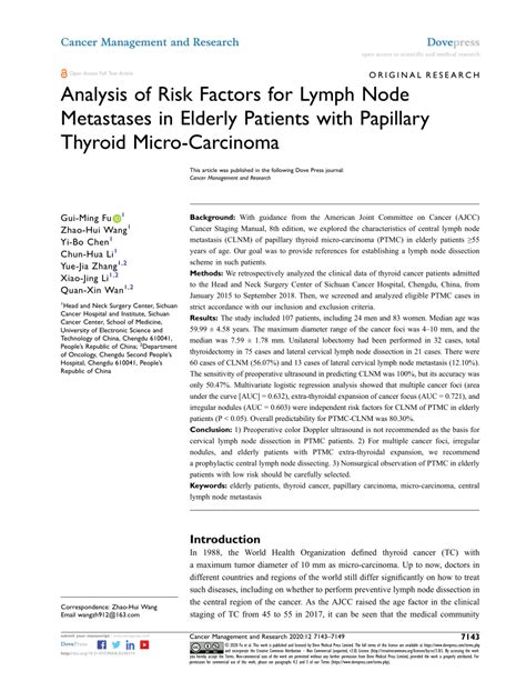 Pdf Analysis Of Risk Factors For Lymph Node Metastases In Elderly Patients With Papillary