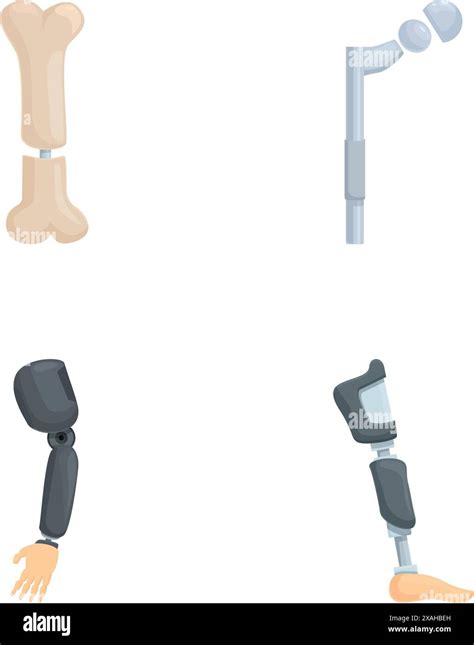 Set Of Four Isolated Vector Illustrations Depicting Different Types Of Modern Prosthetic Limbs