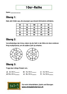 Kostenlose Er Reihe Arbeitsbl Tter Einmaleinslernen Ch