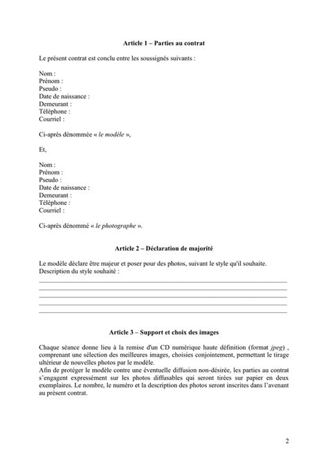 Contrat modèle photographe DOC PDF page 2 sur 4