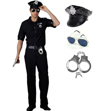 New York Cop Adult Costume Set Costume Deluxe Hat Specs Handcuffs