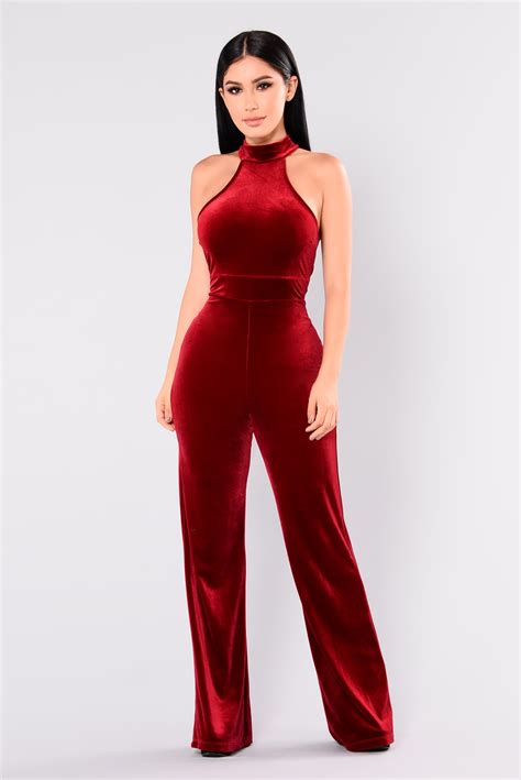 Jump In Velvet Jumpsuit Burgundy