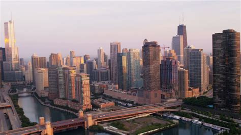 Stock Video Clip Of Aerial Sunrise View Downtown Chicago River