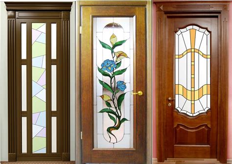 Modern wooden interior doors with stained glass