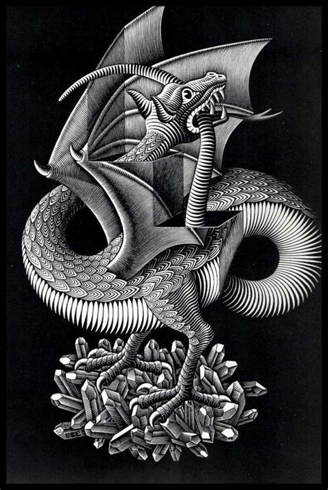 Mc Escher Print Dragon March 1952 Vintage Fine Art Print Perfect For