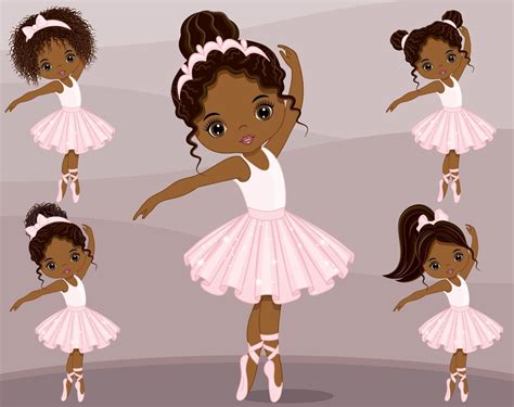 Pink Pastel Ballerina Clipart Vector Ballet Afro Puffs Pink Tutu