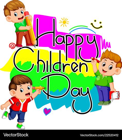 Happy children day with kids holding pencil Vector Image