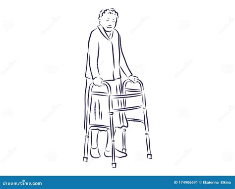 Old Man Using A Walker While Walking Away Stock Vector Illustration