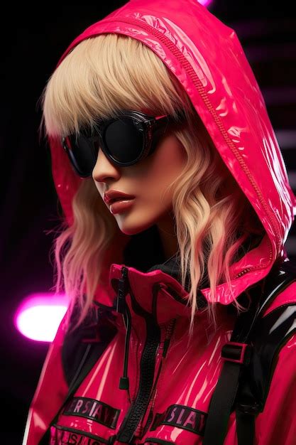 Premium AI Image A Woman Wearing A Pink Jacket And Sunglasses