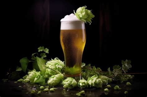 Premium AI Image Unfiltered Light Beer With Foam And Green Hops On A