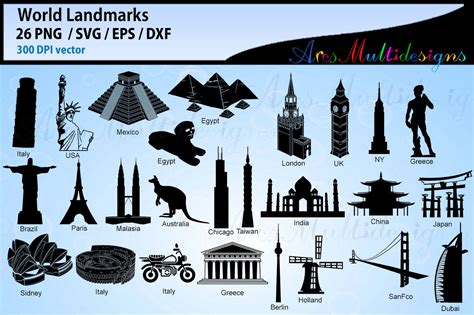 World Lankmarks Silhouette Svg World Landmark Vector Cut Files Eps