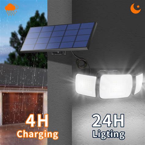 Intelamp Solar Lights Outdoor 3 Head Solar Motion Sensor Lights For