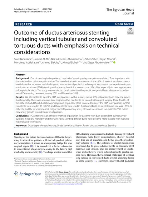 Pdf Outcome Of Ductus Arteriosus Stenting Including Vertical Tubular