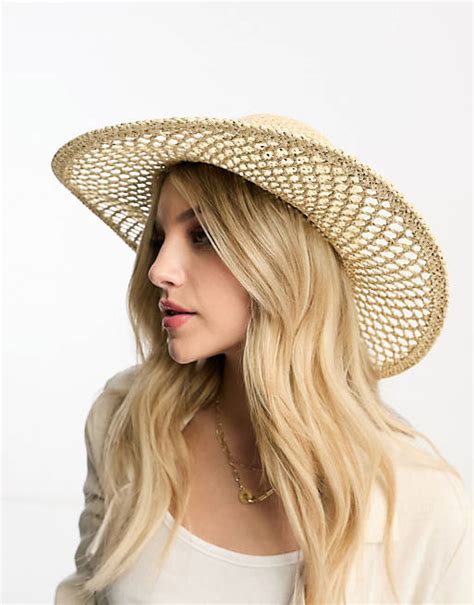 Asos Design Straw Open Weave Floppy Hats In Two Tone Weave Asos