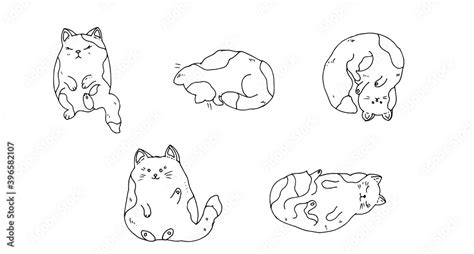 Fat cats. Linear drawing, sketch. Vector illustration. Stock Vector | Adobe Stock