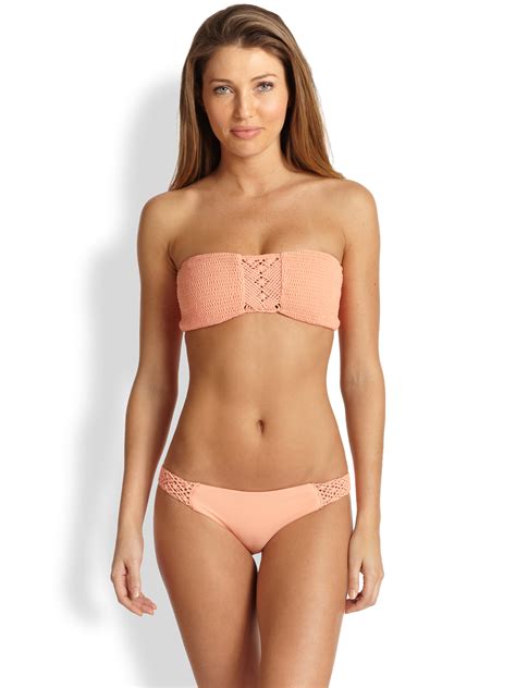 Tori Praver Swimwear Chelsea Macrame Bandeau Bikini Top In Pink