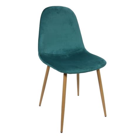 TONIA CHAISE VELOURS BLEU CANARD PIEDS EFFET BOIS