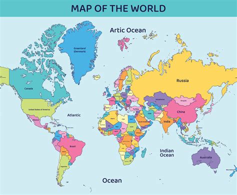 Colorful World Map With Country Names Vector Art & Graphics | freevector.com