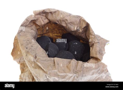 Sack Bag Coal Carbon Nugget Isolated On White Background Stock