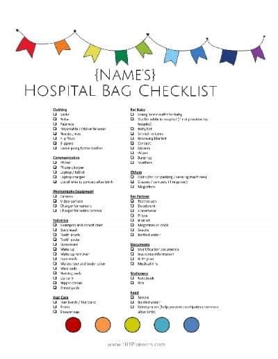 Printable Hospital Bag Checklist For Labor And Delivery