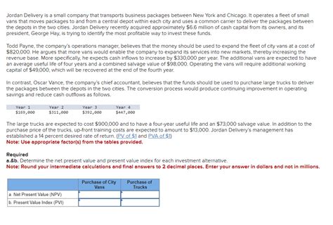 Solved Jordan Delivery is a small company that transports | Chegg.com