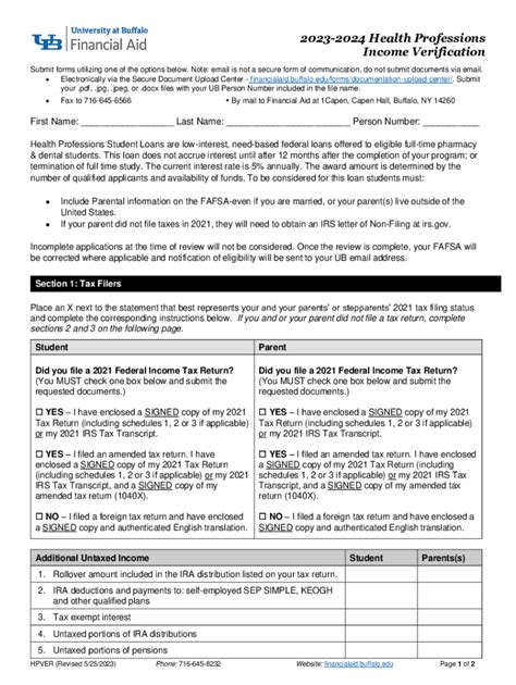 Fillable Online Financialaid Buffalo 2019 2020 HP Verification Form Fax