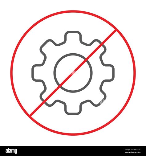 No Cogwheel Thin Line Icon Prohibited And Ban No Gear Sign Vector