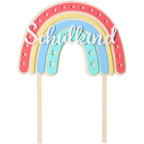 Cake Topper Regenbogen Schulkind Herz Aus Holz Acryl