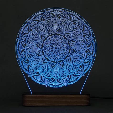 Abajur Led Acrílico Gravado A Laser Mandala Mod D Parcelamento