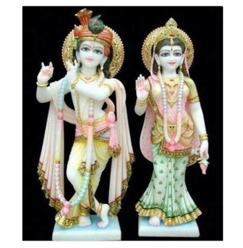 Easy To Clean Handmade Multicolour White Radha Krishna Statue At Best