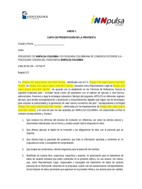 Anexo Carta De Presentacin De La Propuesta Doc Template Pdffiller