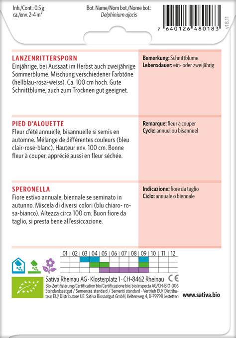 Sativa Bio Einj Hrige Blume Lanzenrittersporn Packung Bloomling