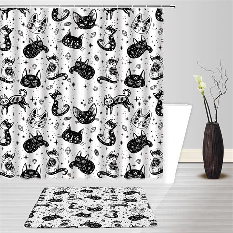 Juego de 2 cortinas de ducha de Halloween diseño de gato negro