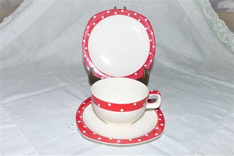 Midwinter Red Domino Trio Tea Cup Saucer And Plate Tea Plate Red