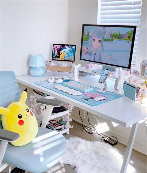 Pokemon Desk Theme Gaming Room Setup Game Room Design White Desk Set