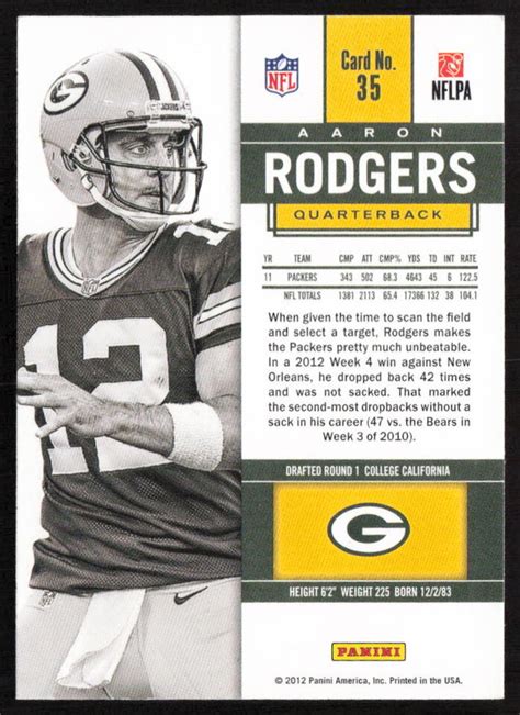 Panini Contenders Aaron Rodgers Green Bay Packers Ebay