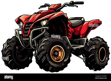 Vibrant Illustration Of Red All Terrain Vehicle Posed Against White